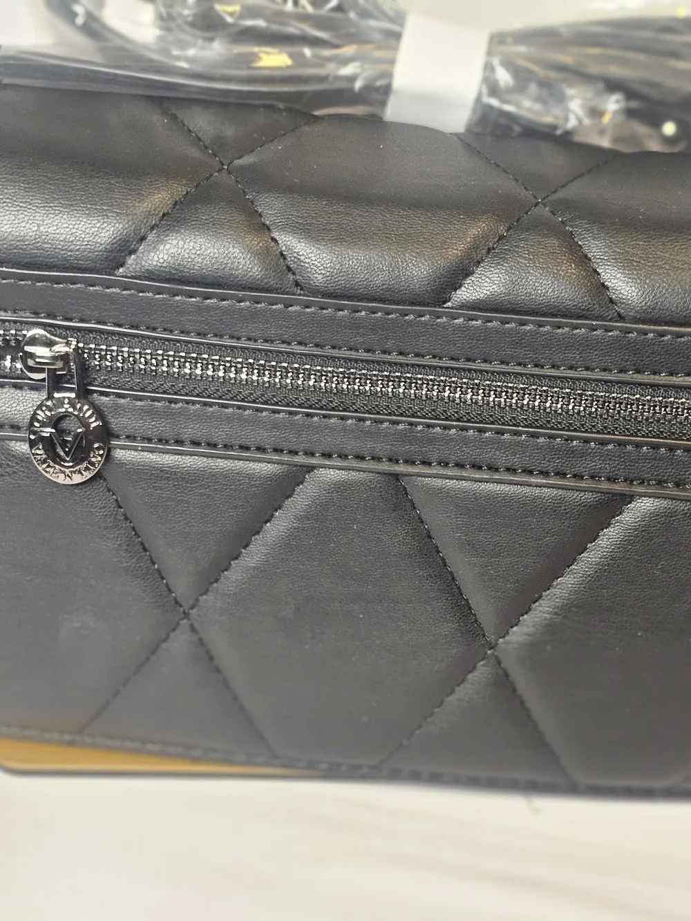 Orlandi Valentino Black Quilted Vegan Leather Crossbody Bag NWT Gunmetal